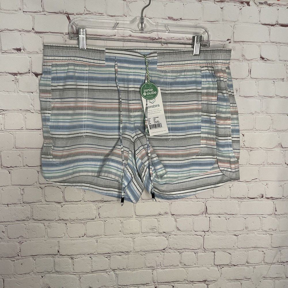Aventura Womens shorts size L Pull‎ On Drawstring Blue Striped Organic Cotton